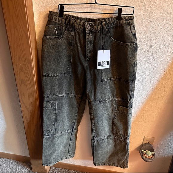 ragged priest combat jean pants sand wash utility high rise straight fit size 34 - Picture 5 of 6